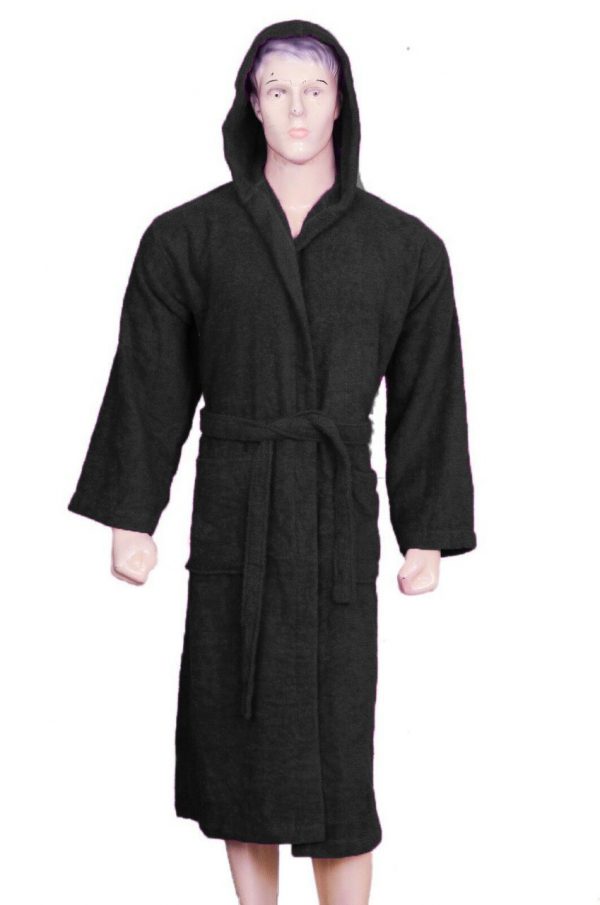 Egyptian Cotton Toweling Unisex Bath Robe Dressing Gown Luxury Terry Towel Black