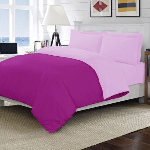 PLAIN DUVET COVER BEDDING SET WITH PILLOWCASES REVERSIBLE / DEEP FITTED SHEET
