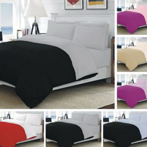 PLAIN DUVET COVER BEDDING SET WITH PILLOWCASES REVERSIBLE / DEEP FITTED SHEET
